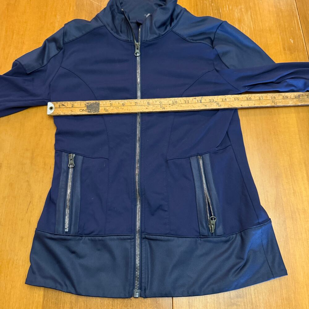 Alo Yoga full zip navy moto track jacket faux leather trim activewear athletic S - Picture 9 of 10